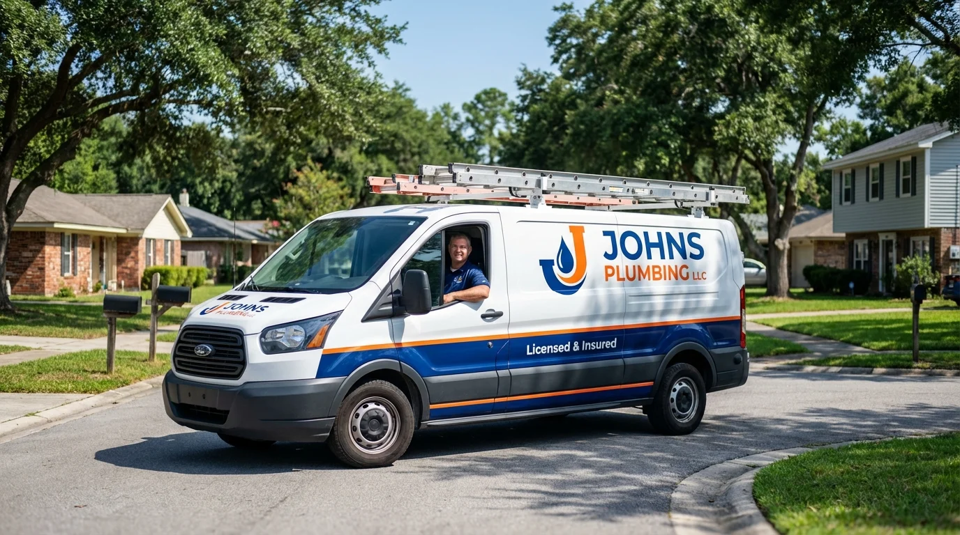 Johns Plumbing LLC service van in Presque Isle, ME