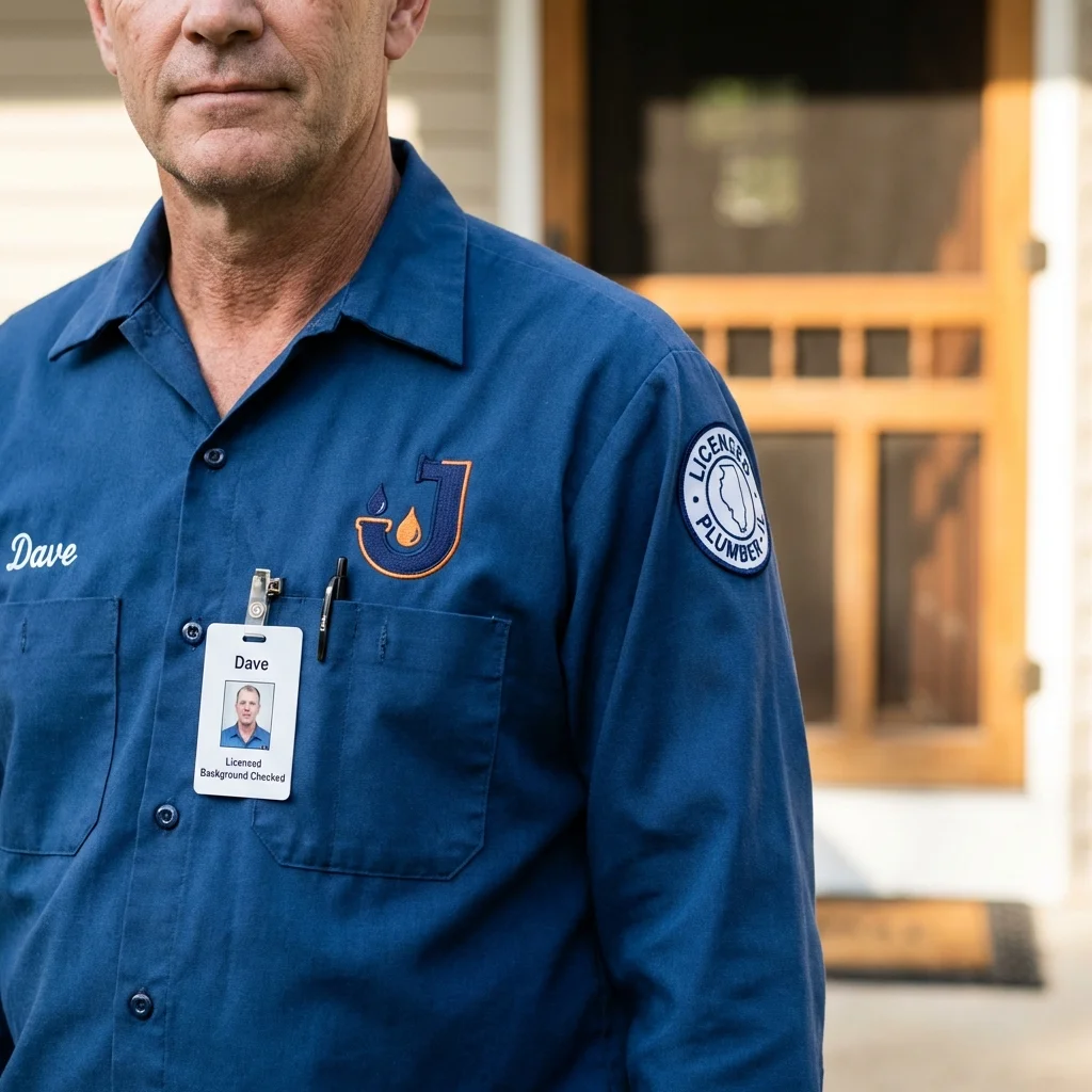 Licensed plumber showing ID badge in Presque Isle, ME