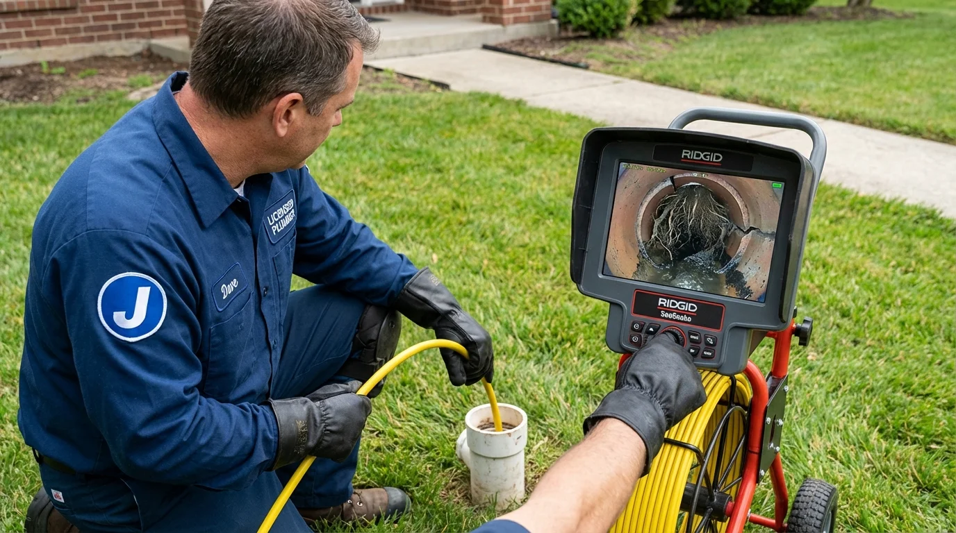 Sewer camera inspection being performed by Johns Plumbing LLC in Presque Isle