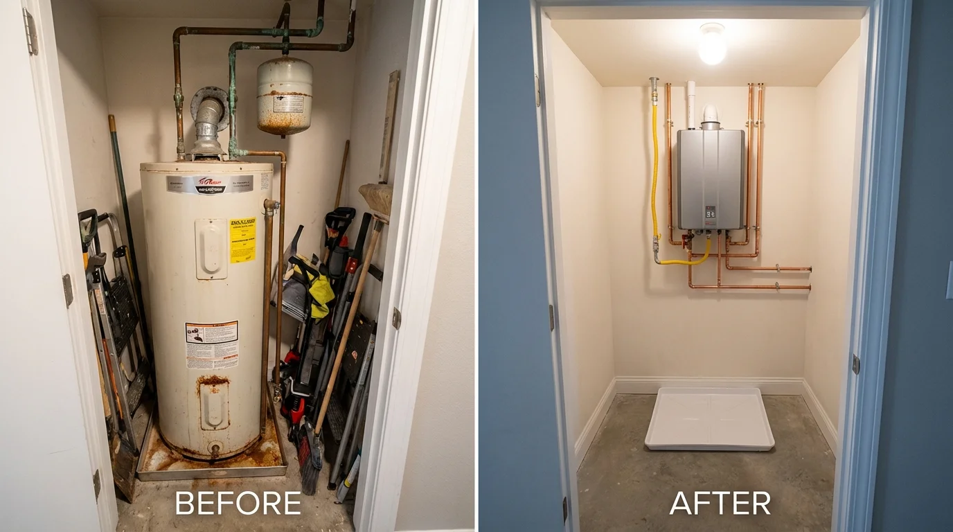 Tank water heater versus wall-mounted tankless unit comparison for Presque Isle, ME homeowners